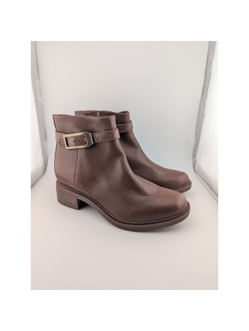 Clarks Size 6 Maye Grace Brown Leather Ankle Boots Buckle Booties